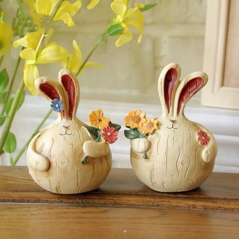 Resin Straw Rabbit Ornaments Easter Bunny Tabletop Decor Cute Bunny Craft Home Decoration For Gifts Easter Day Acces